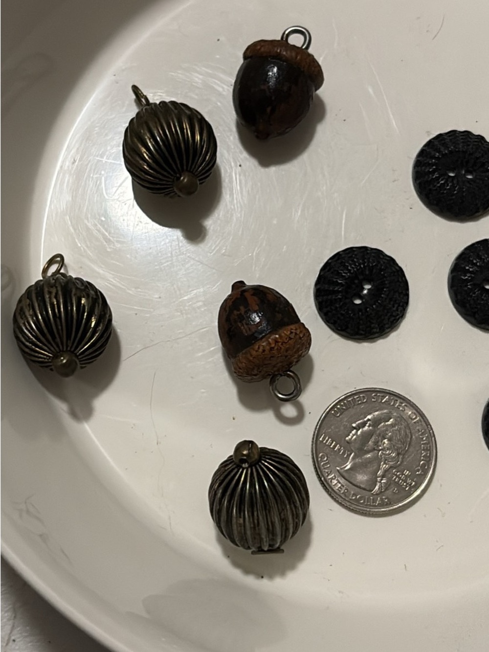 Assorted Vintage Metal Charms and Black Buttons - Bronze & Black